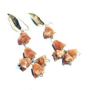 Vintage Boho Brown Agate Stone Dangle Earrings With Leaf Accents